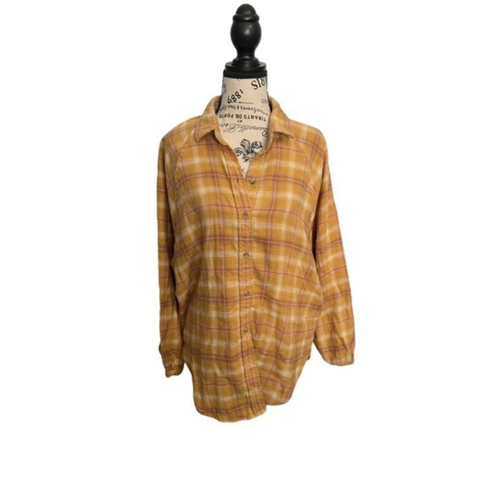 American Eagle flannel so soft yellow mustard blush MED button up casual layers